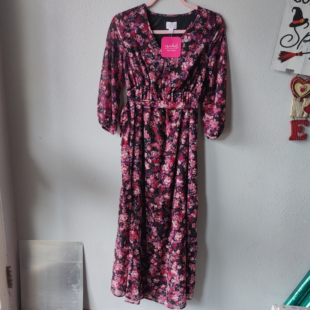 Women's Isabel maternity Floral Maxi Dress - Pink and Black NWT Size XS
